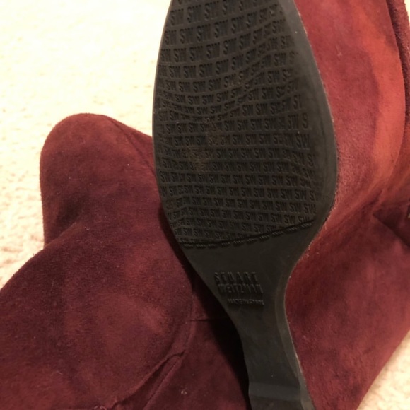 stuart weitzman suede long wedge boot in burgundy - Picture 2 of 3